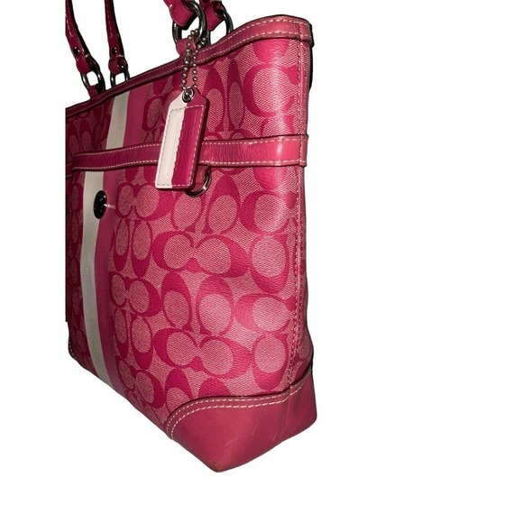 COACH Chelsea Signature Pink Leather Canvas Large Purse Bag Style # F14477 - Picture 6 of 16